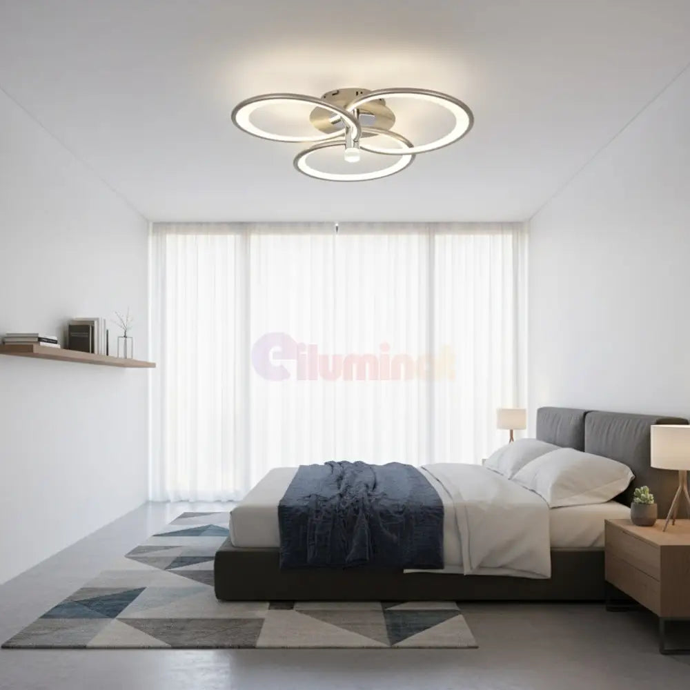 Lustra LED CHAMPAGNE Silver 3 Circles Echivalent 450W Telecomanda Lighting Fixtures