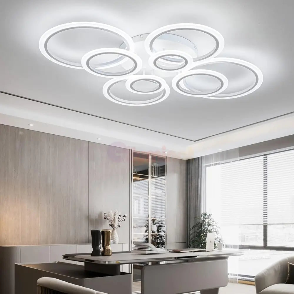 Lustra Led Circle 4 + 4 Gigant Design Alba Telecomanda Echivalent 1000W Lighting Fixtures