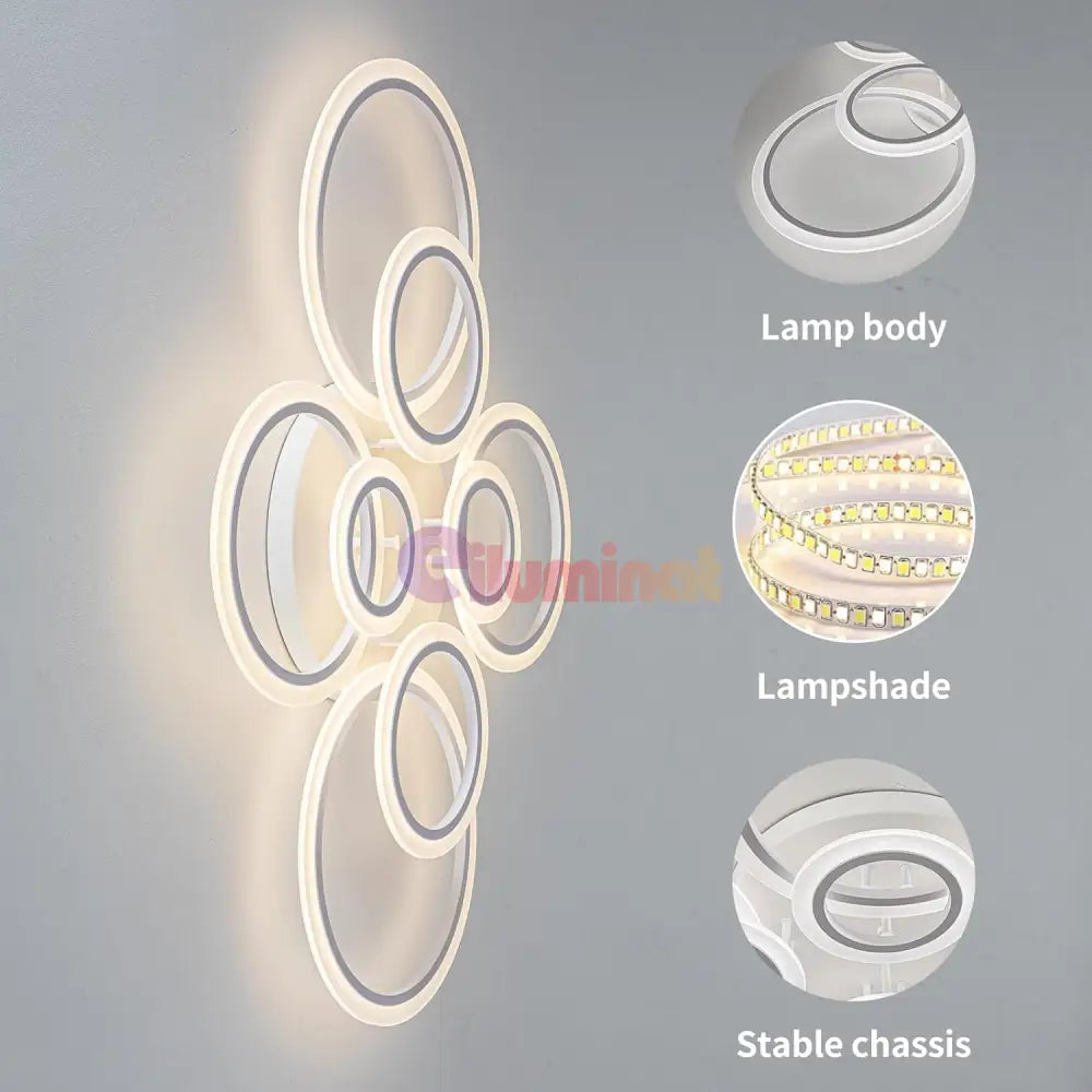 Lustra Led Circle 4 + 4 Gigant Design Alba Telecomanda Echivalent 1000W Lighting Fixtures