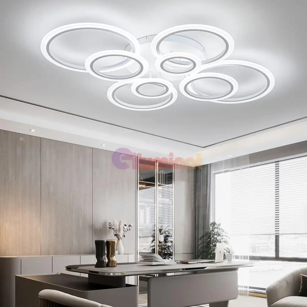 Lustra Led Circle 4 + 4 Gigant Design Alba Telecomanda Echivalent 1000W Lighting Fixtures