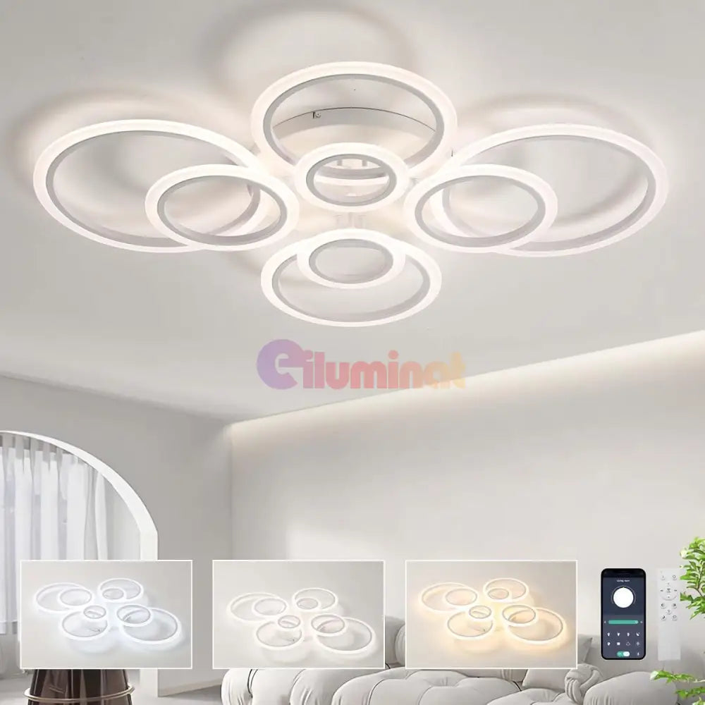 Lustra Led Circle 4 + 4 Gigant Design Alba Telecomanda Echivalent 1000W Lighting Fixtures