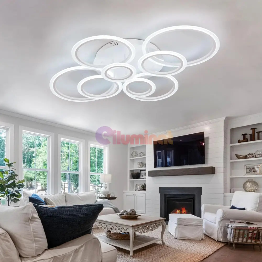 Lustra Led Circle 4 + 4 Gigant Design Alba Telecomanda Echivalent 1000W Lighting Fixtures