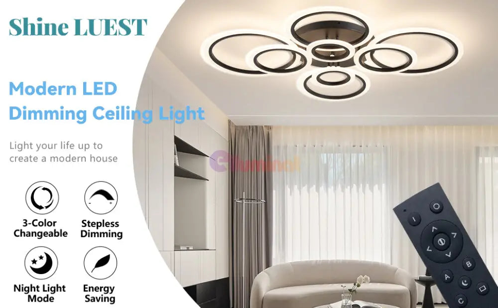 Lustra Led Circle 4 + 4 Gigant Black Design Telecomanda Echivalent 1000W Lighting Fixtures