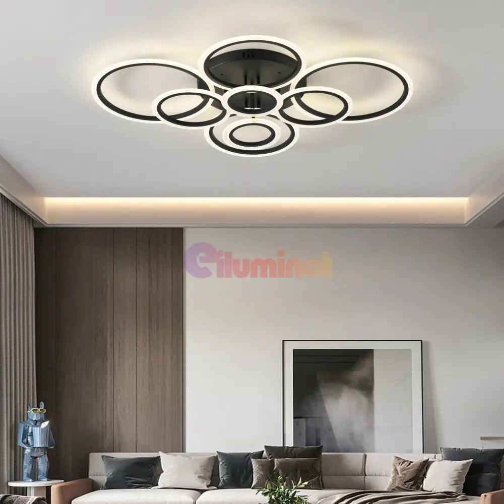 Lustra Led Circle 4 + 4 Gigant Black Design Telecomanda Echivalent 1000W Lighting Fixtures