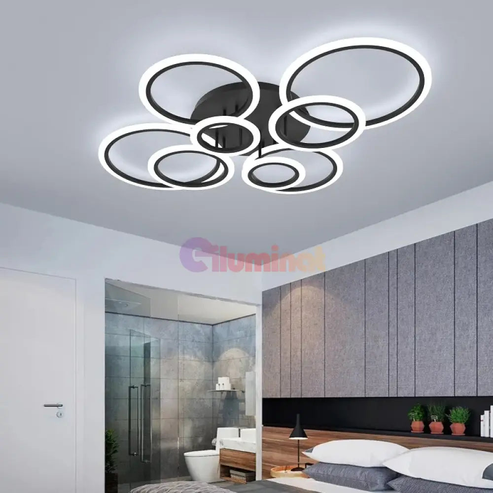 Lustra Led Circle 4 + 4 Gigant Black Design Telecomanda Echivalent 1000W Lighting Fixtures