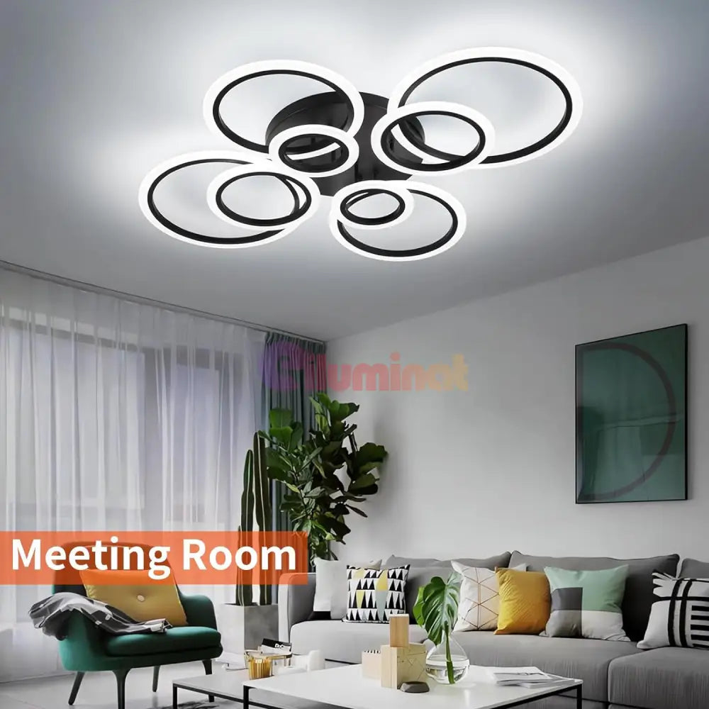 Lustra Led Circle 4 + 4 Gigant Black Design Telecomanda Echivalent 1000W Lighting Fixtures