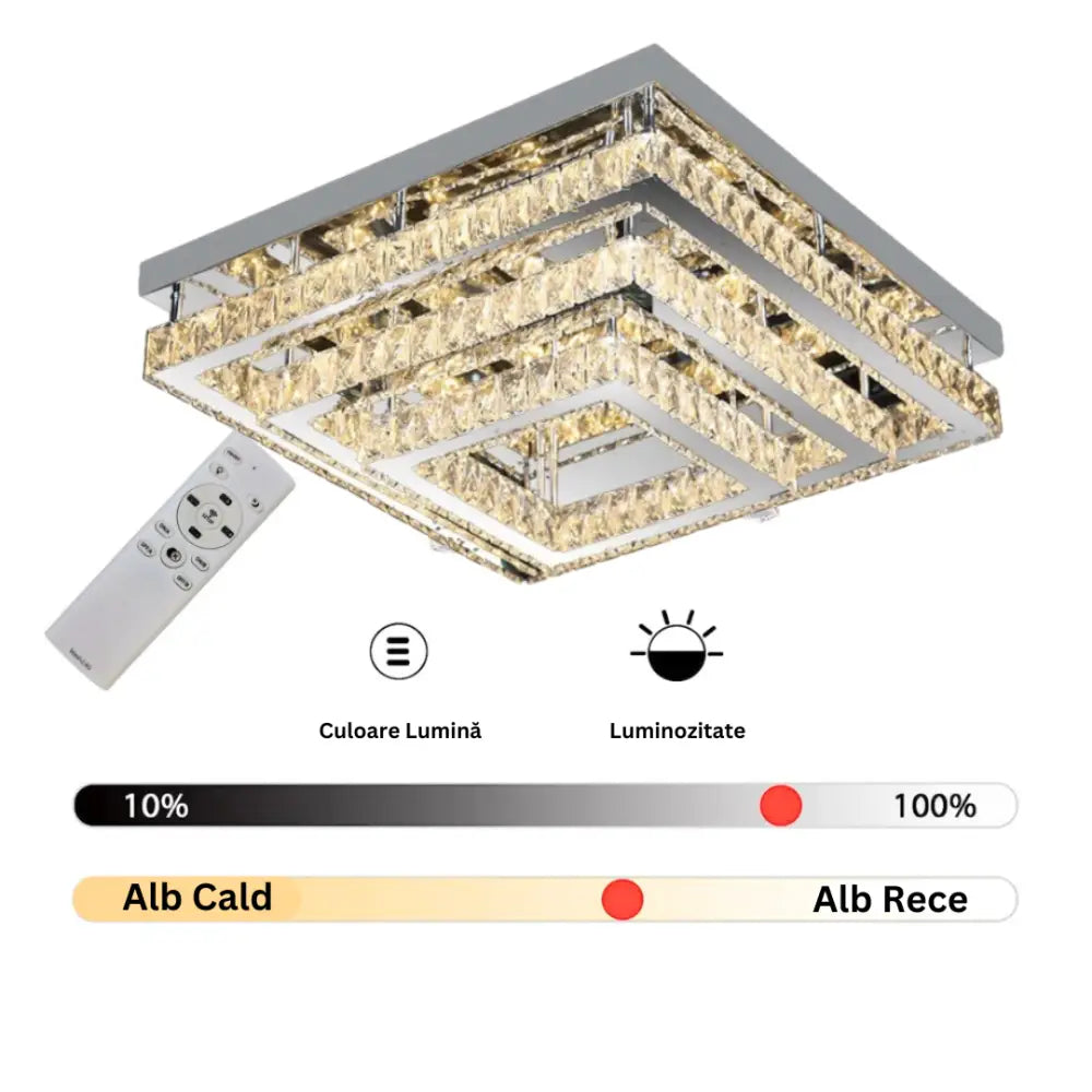 Lustra LED Exquisite Square Cristal Echivalent 400W Telecomanda CHROME / 40CM / CRISTAL Chandeliers