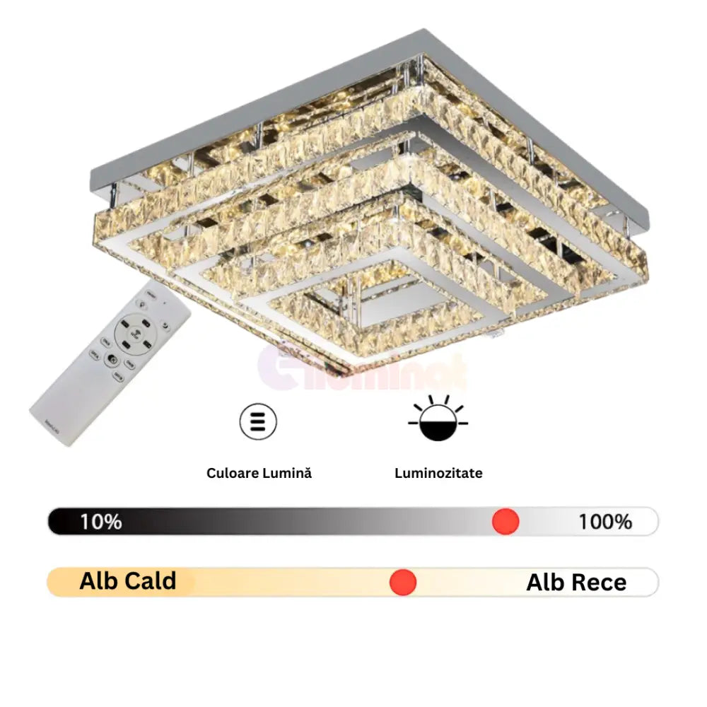 Lustra LED Exquisite Square Cristal Echivalent 400W Telecomanda CHROME / 40CM / CRISTAL Chandeliers