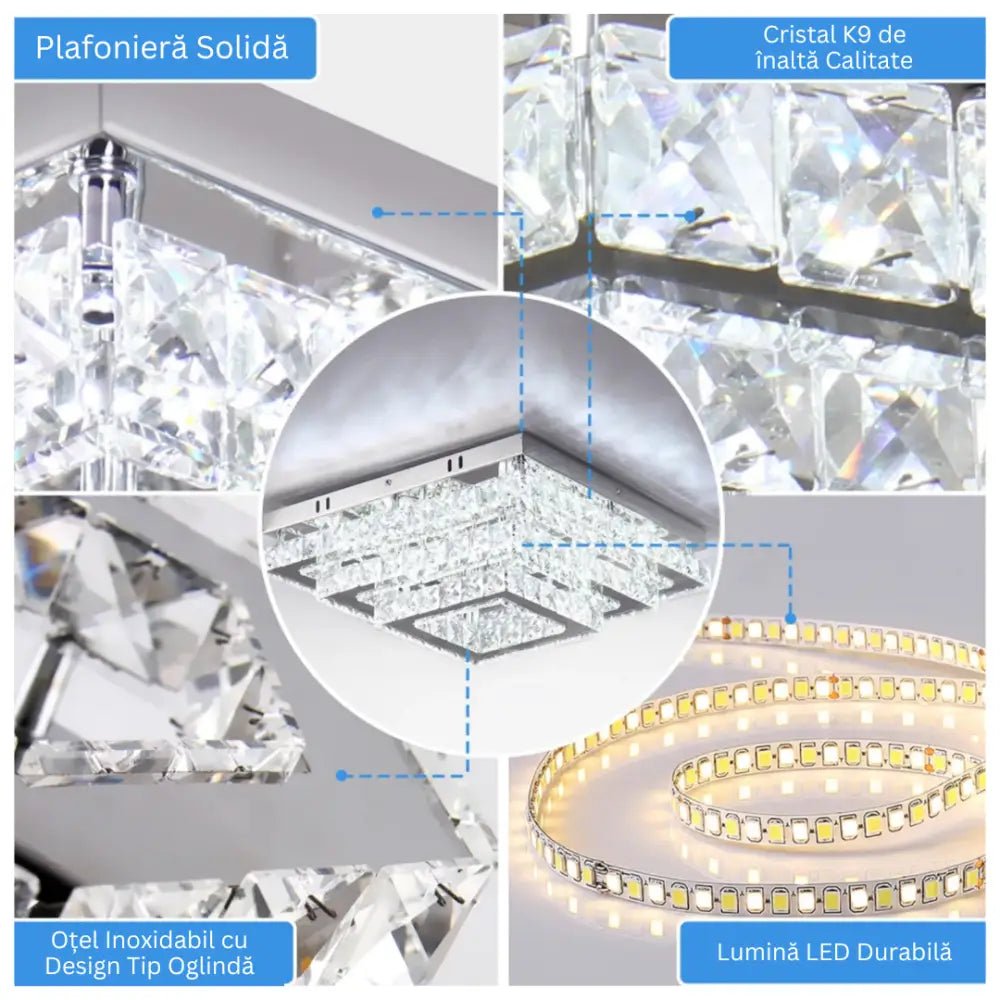 Lustra LED Exquisite Square Cristal Echivalent 400W Telecomanda CHROME / 40CM / CRISTAL Chandeliers