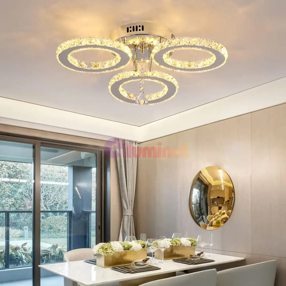 Lustra Led 60W Cristal 3 Rings Design Telecomanda Lighting Fixtures