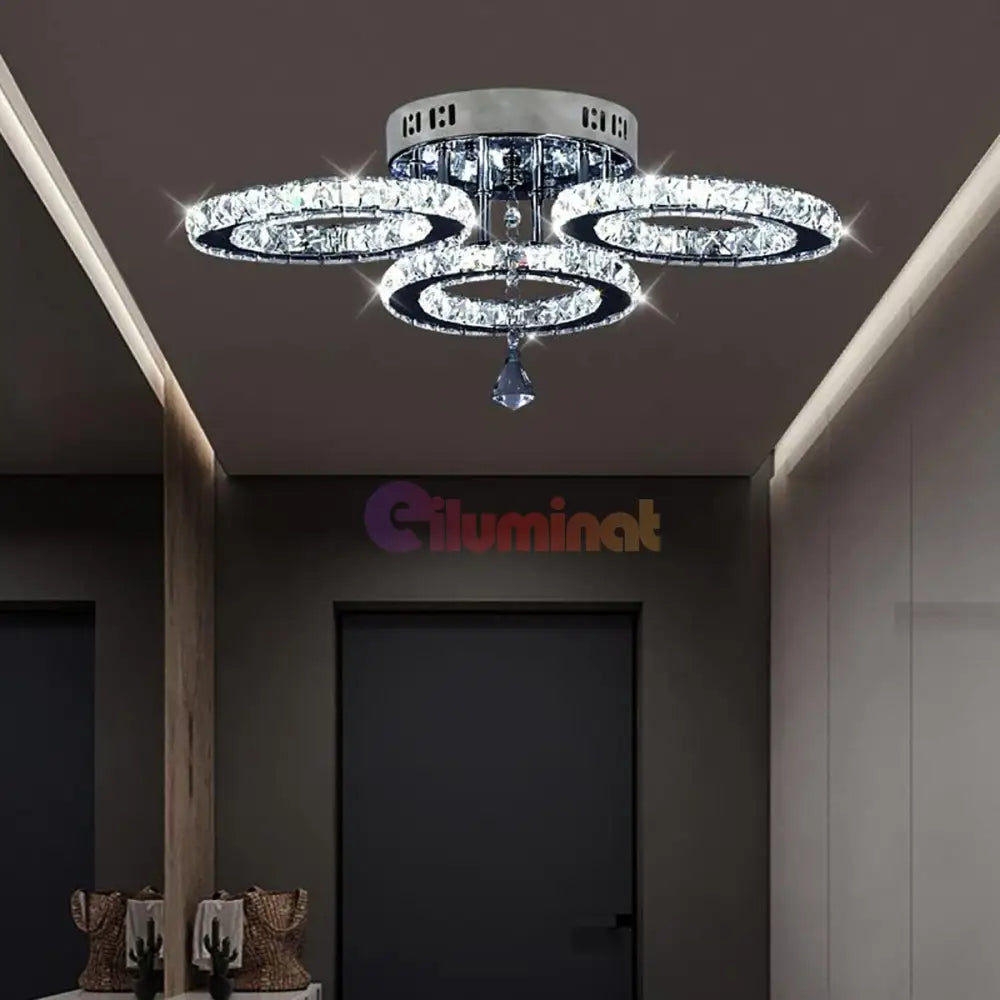 Lustra Led Cristal 3 Rings Telecomanda Echivalent 300W Lighting Fixtures