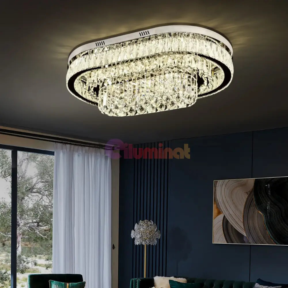 Lustra LED Aplicata Grand Aurora Cristal Telecomanda CHROME / 85CM / CRISTAL Chandeliers