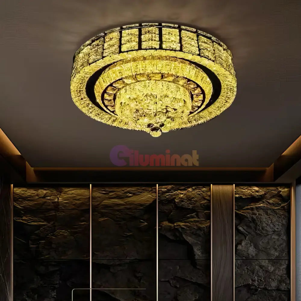 Lustra LED Aplicata Luxor Gold Cristal Telecomanda Chandeliers