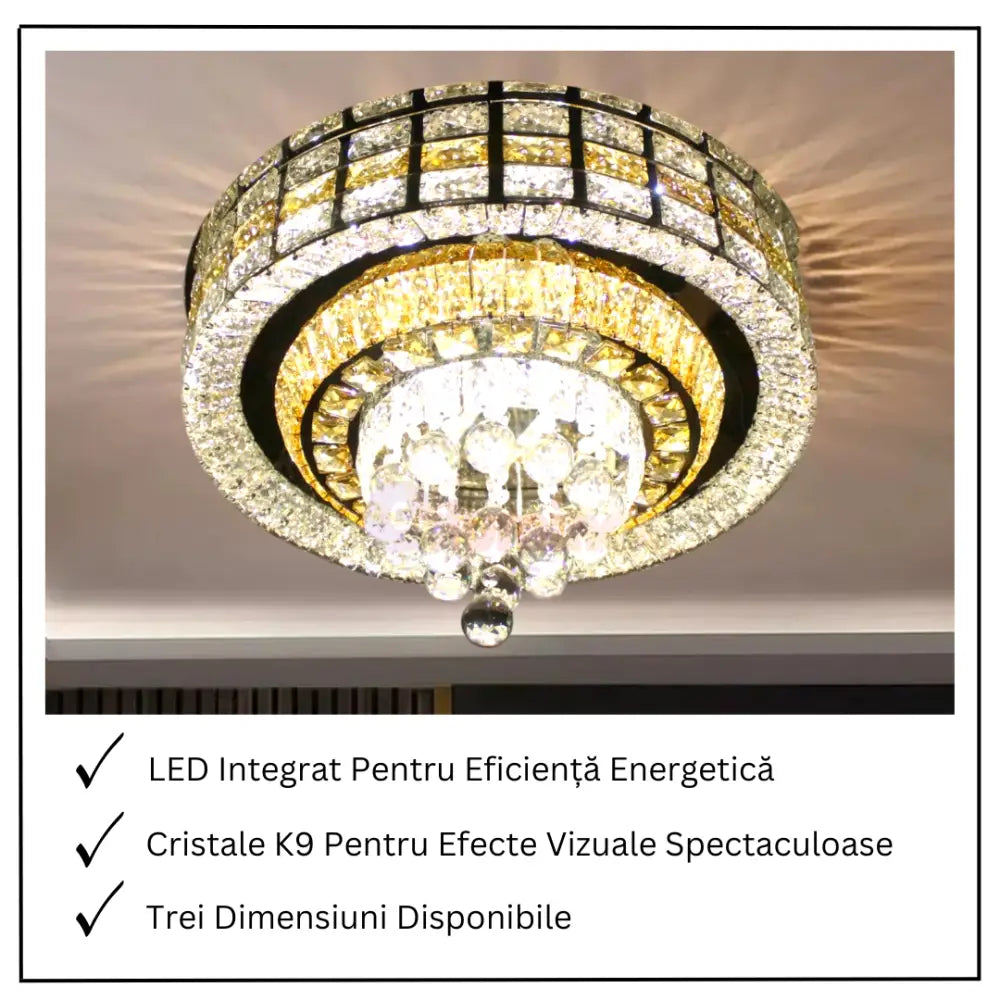 Lustra LED Aplicata Luxor Gold Cristal Telecomanda Chandeliers