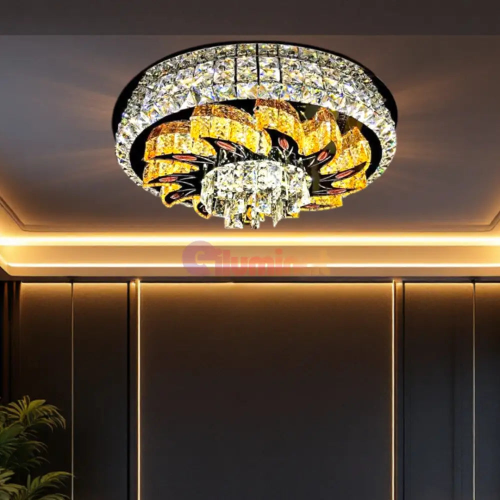 Lustra LED Aplicata Majestic Bloom Cristal Telecomanda CHROME / 60CM / CRISTAL Chandeliers