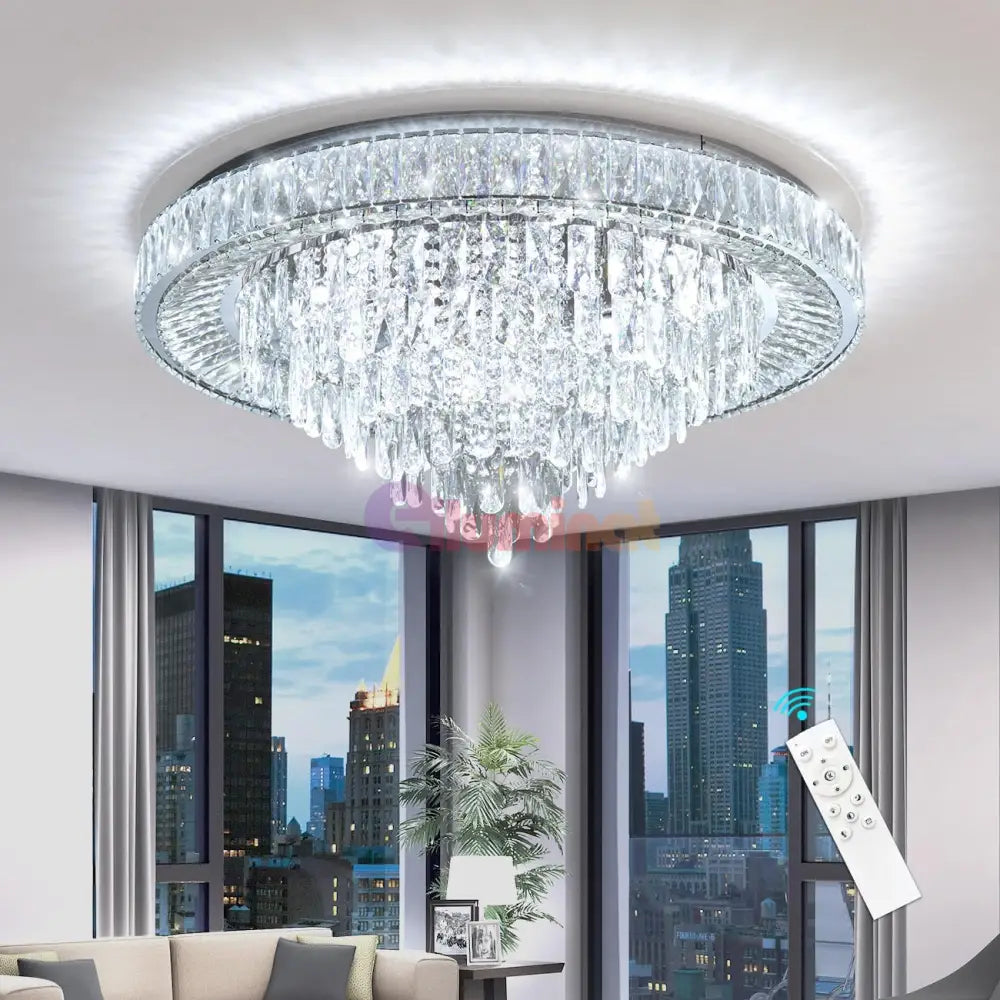 Lustra LED Cristal Aplicata Royal Round Telecomanda Echivalent 700W CHROME / 50CM / CRISTAL Chandeliers