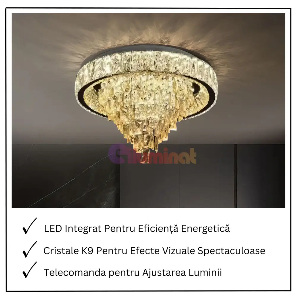 Lustra LED Aplicată Royal Round Cristal Telecomanda CHROME / 50CM / CRISTAL Chandeliers