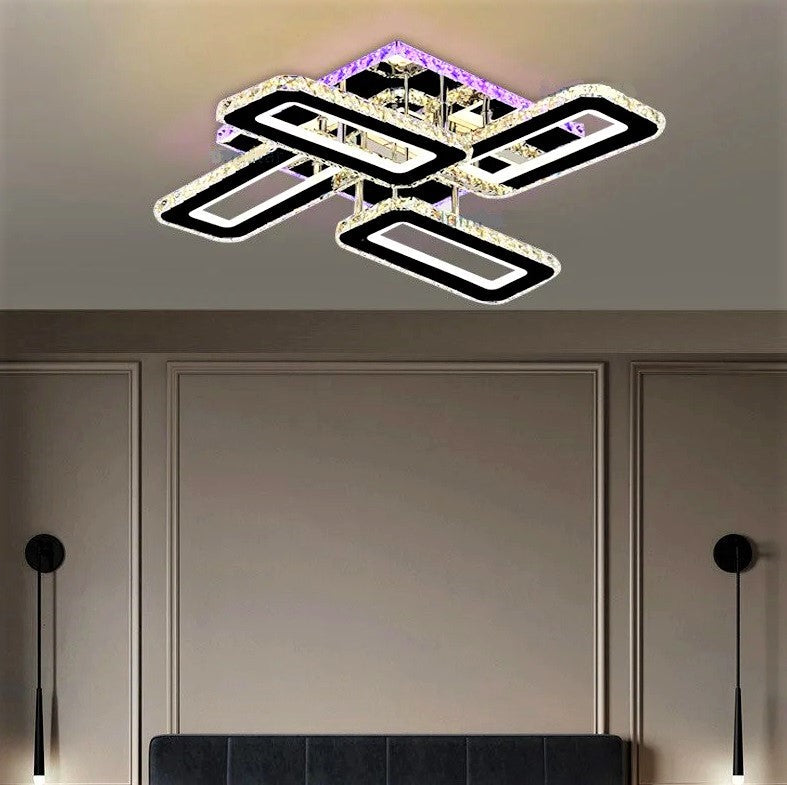 Lustra Led 150W 2 + 2 Cross Rgb Cristal Telecomanda Echivalent 600W Lighting Fixtures