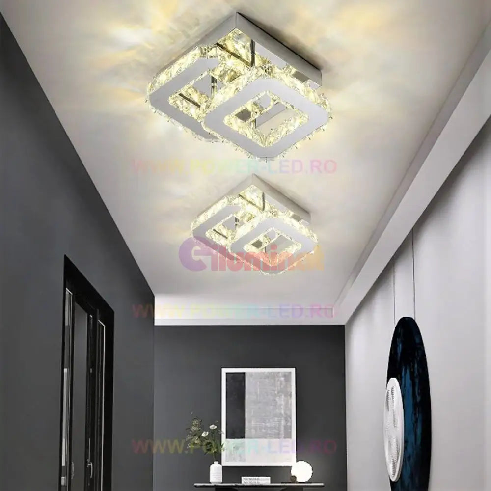 Lustra Led Cristal Double Square Echivalent 200W Lighting Fixtures