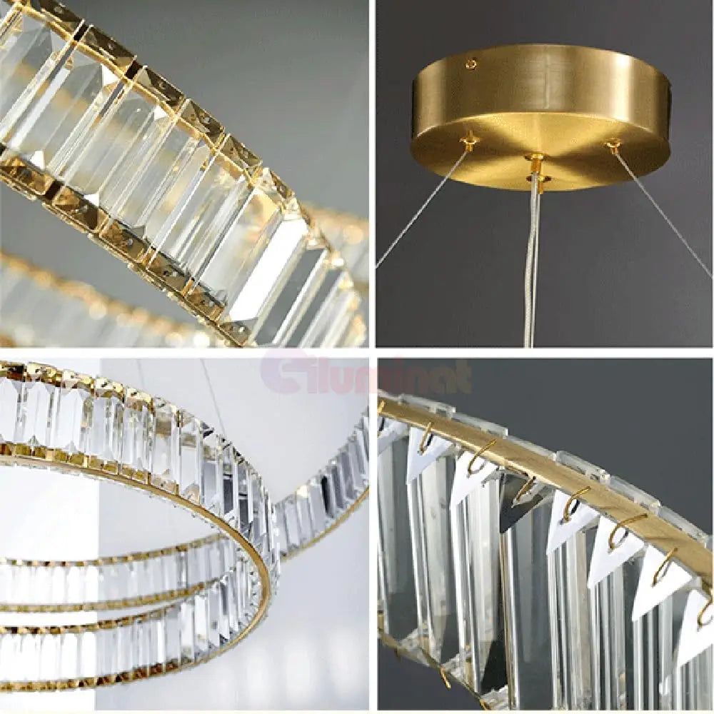 Lustra LED Cristal Gold 3 Segmente Mobile Echivalent 1000W Telecomanda Lighting Fixtures