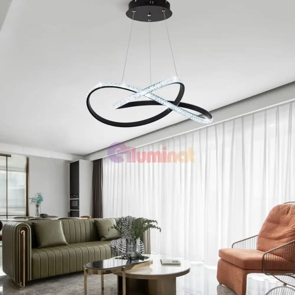 Lustra LED Cristal Infinity Black 2 Segmente Echivalent 400W SUSPENDATE / NEAGRA Chandeliers