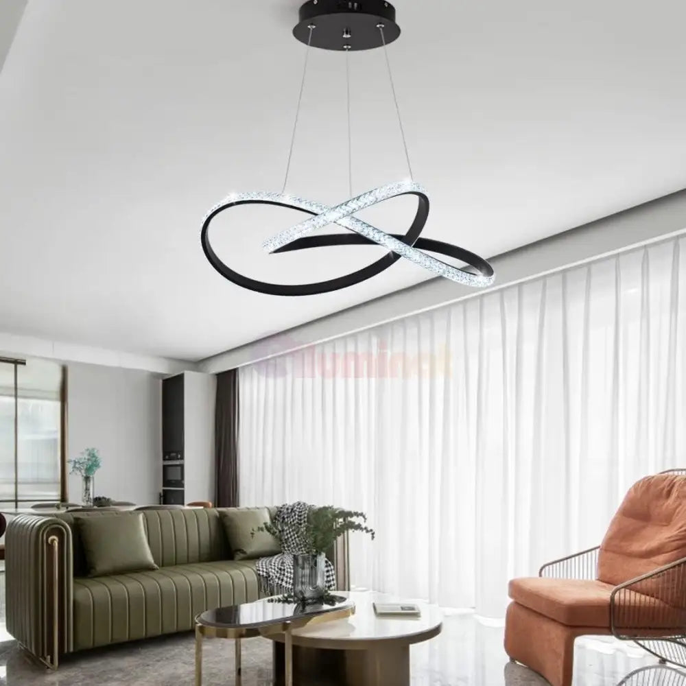 Lustra LED Cristal Infinity Black 2 Segmente Echivalent 400W SUSPENDATE / NEAGRA Chandeliers