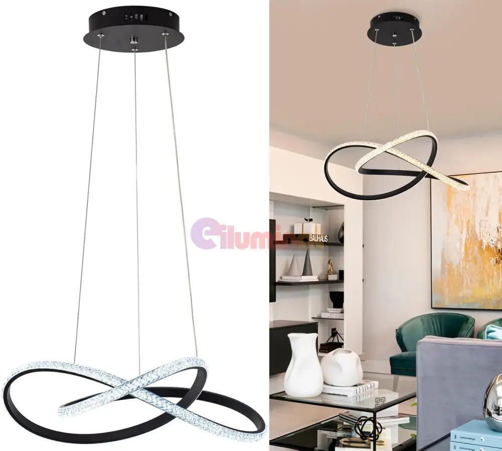 Lustra LED Cristal Infinity Black 2 Segmente Echivalent 400W SUSPENDATE / NEAGRA Chandeliers