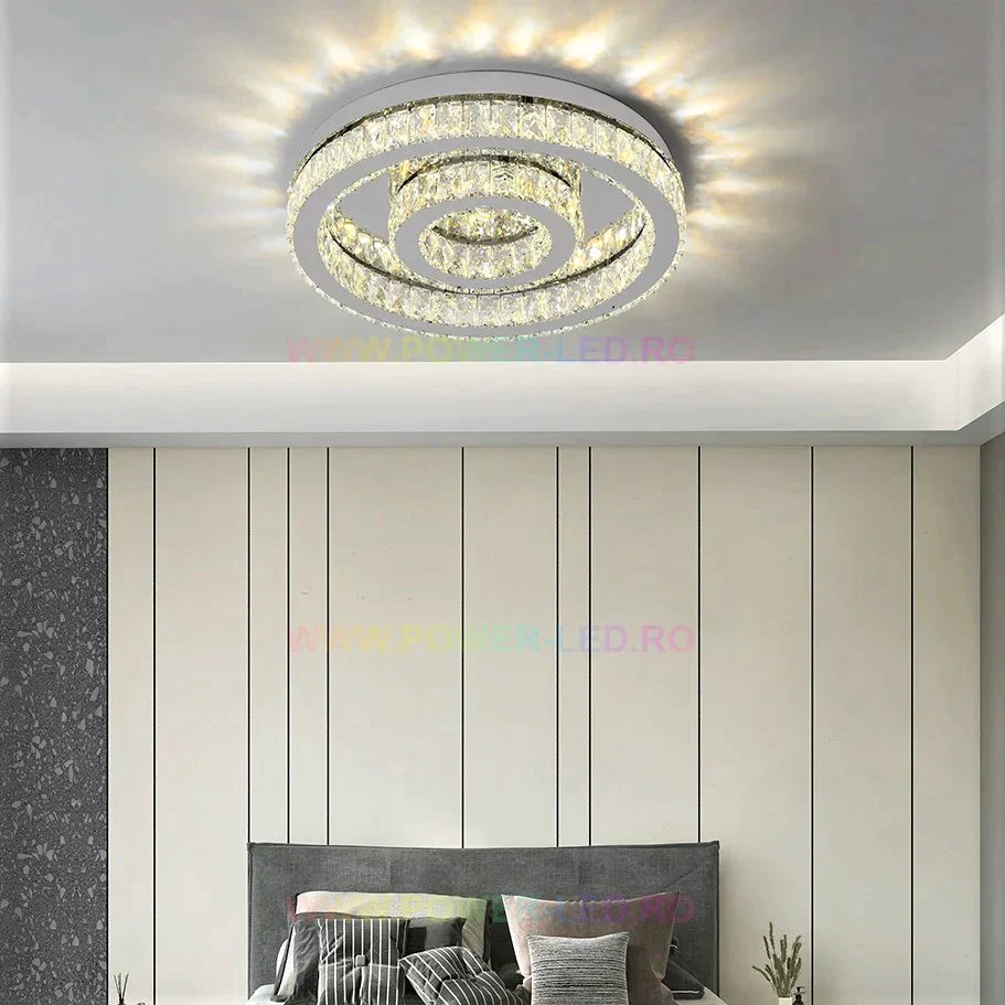 Lustra Led 84W Two Circle Cristal Telecomanda Lighting Fixtures