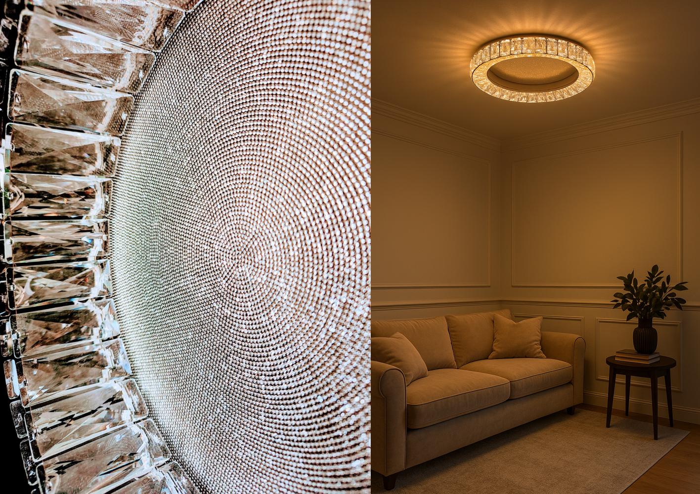 Lustra LED Argintie Glamour Round CRISTAL Telecomanda Chandeliers Crystal