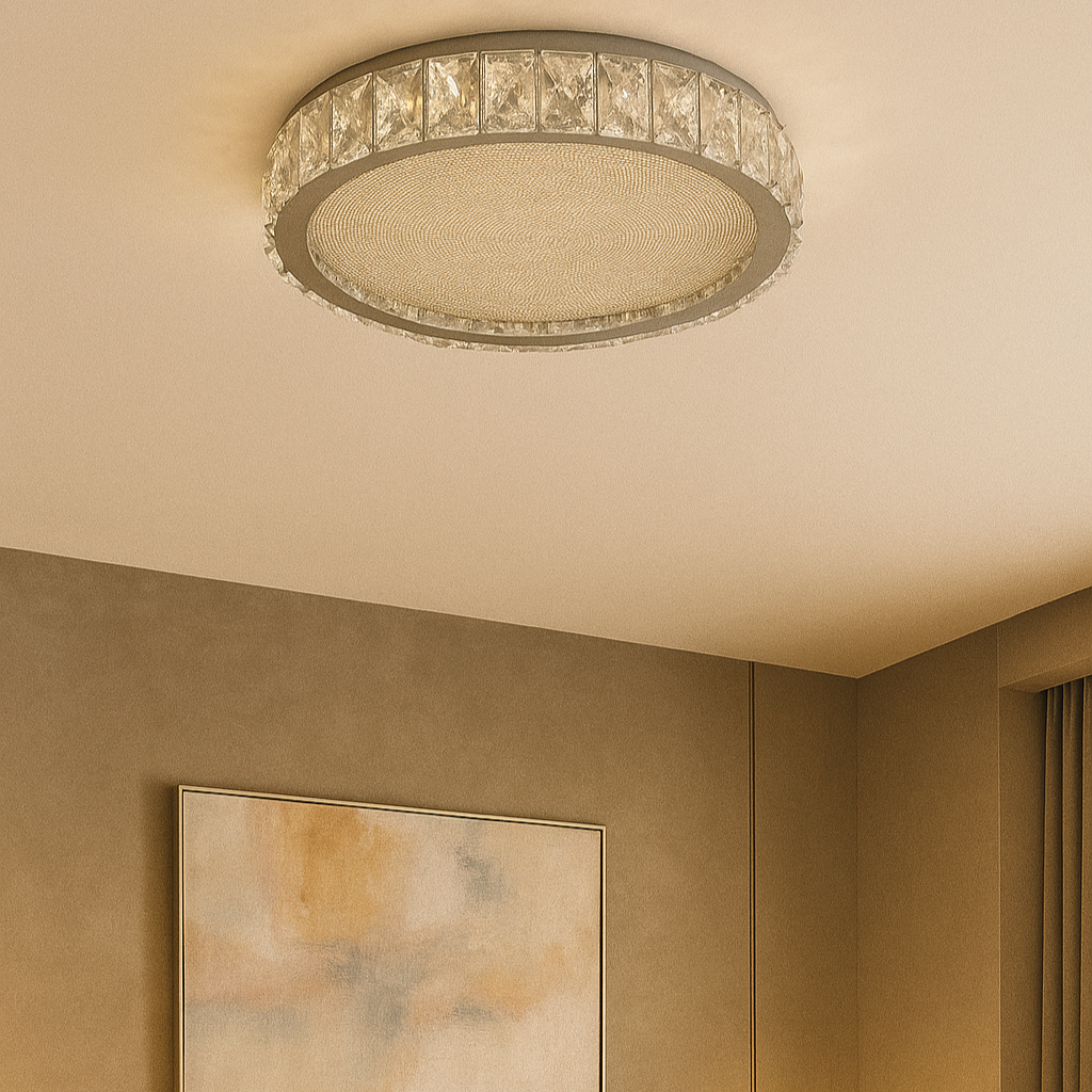 Lustra LED Argintie Glamour Round CRISTAL Telecomanda Chandeliers Crystal