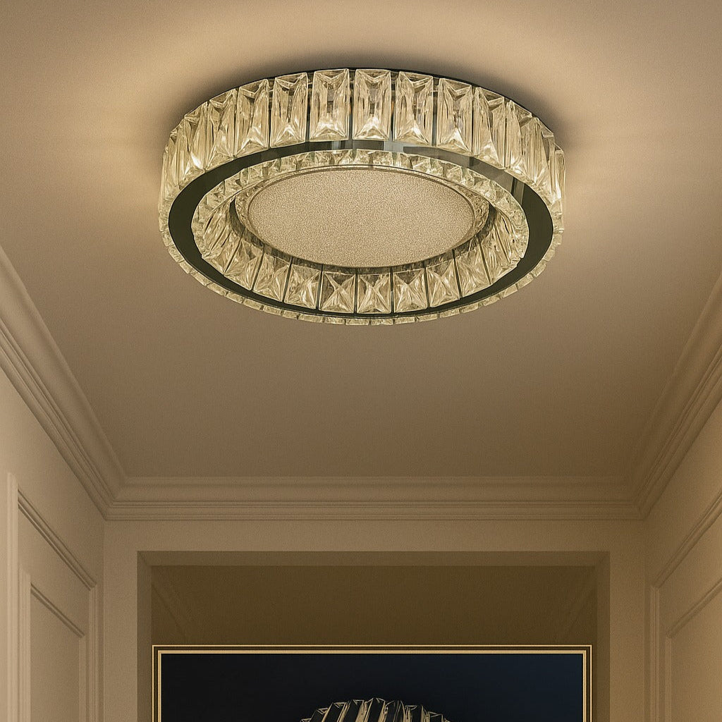 Lustra LED Argintie Glamour Round CRISTAL Telecomanda Chandeliers Crystal