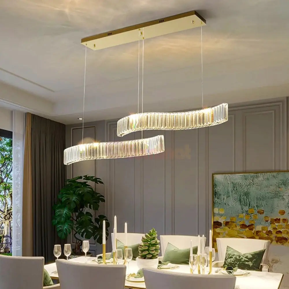 Lustra Led Cristal Suspendata Two Wave Echivalent 400W Ceiling Light Fixtures