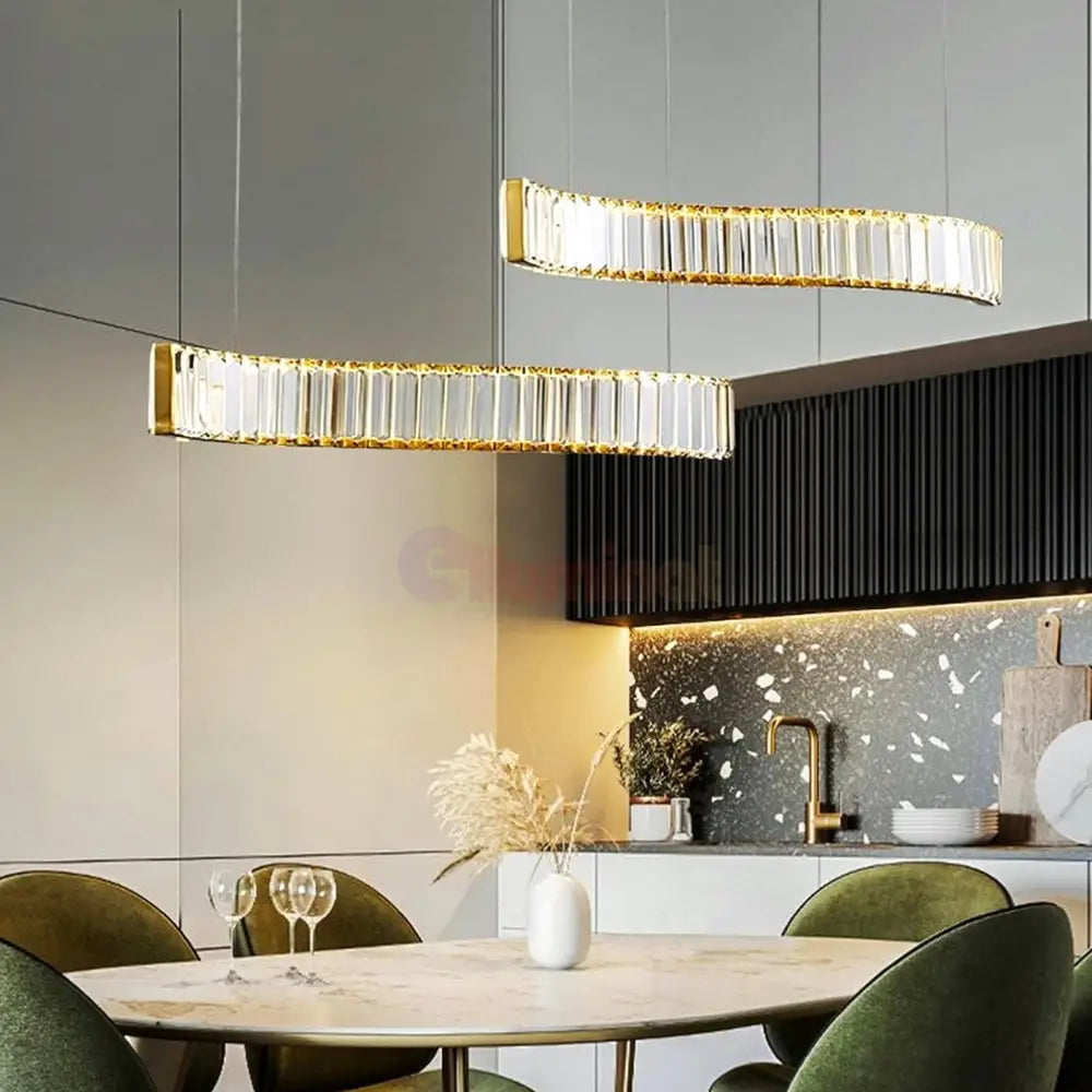 Lustra Led Cristal Suspendata Two Wave Echivalent 400W Ceiling Light Fixtures