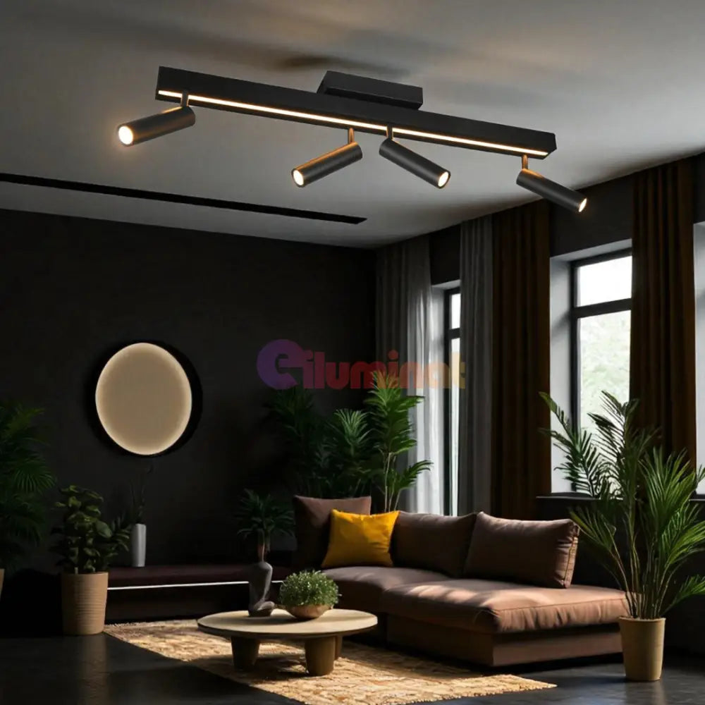 Lustra LED cu 4 Spoturi pe Sina ZENO Black NEAGRA / 133CM led ceiling light