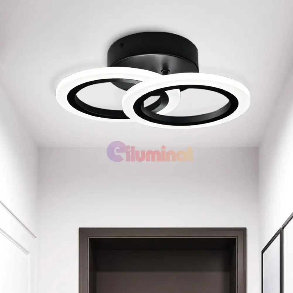 Lustra Led Doua Cercuri Negre Echivalent 250W Telecomanda Lighting Fixtures