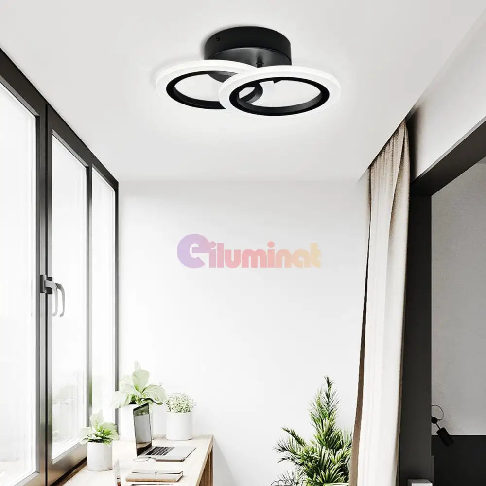 Lustra Led Doua Cercuri Negre Echivalent 250W Telecomanda Lighting Fixtures