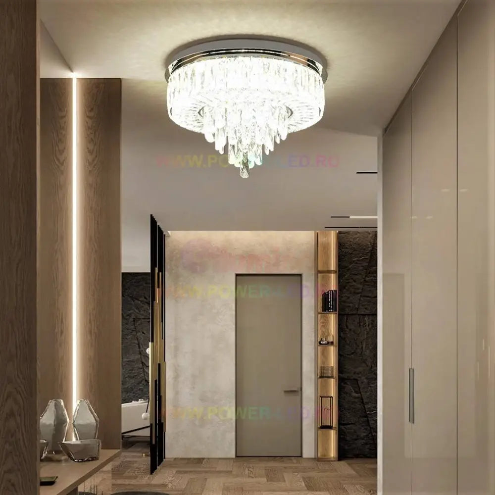 Lustra Led 100W Elegance Circle Maxi Cristal Telecomanda Lighting Fixtures