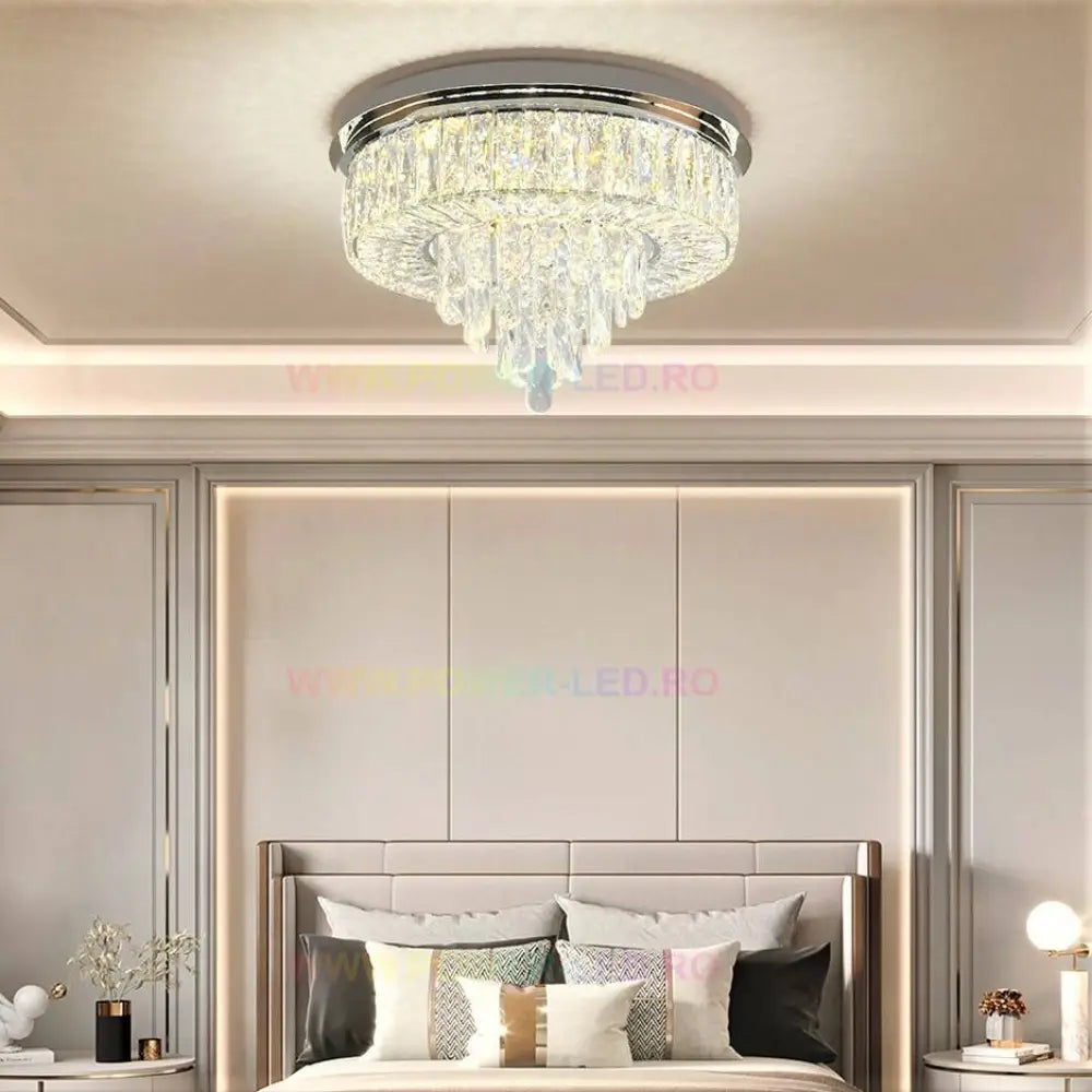 Lustra Led 100W Elegance Circle Maxi Cristal Telecomanda Lighting Fixtures