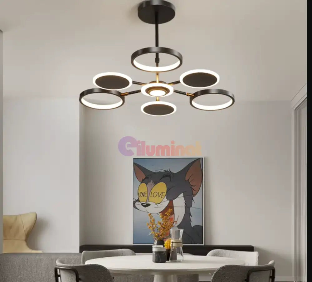 Lustra Led Gambit Black 3 + 3 + 1 Brate Reglabile Echivalent 500W Telecomanda Led Ceiling Light