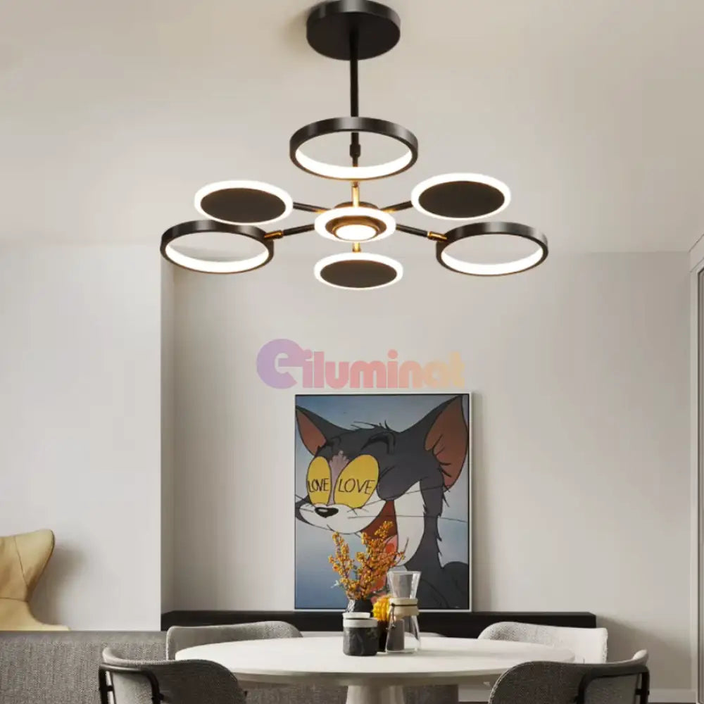 Lustra Led Gambit Black 3 + 3 + 1 Brate Reglabile Echivalent 500W Telecomanda Led Ceiling Light