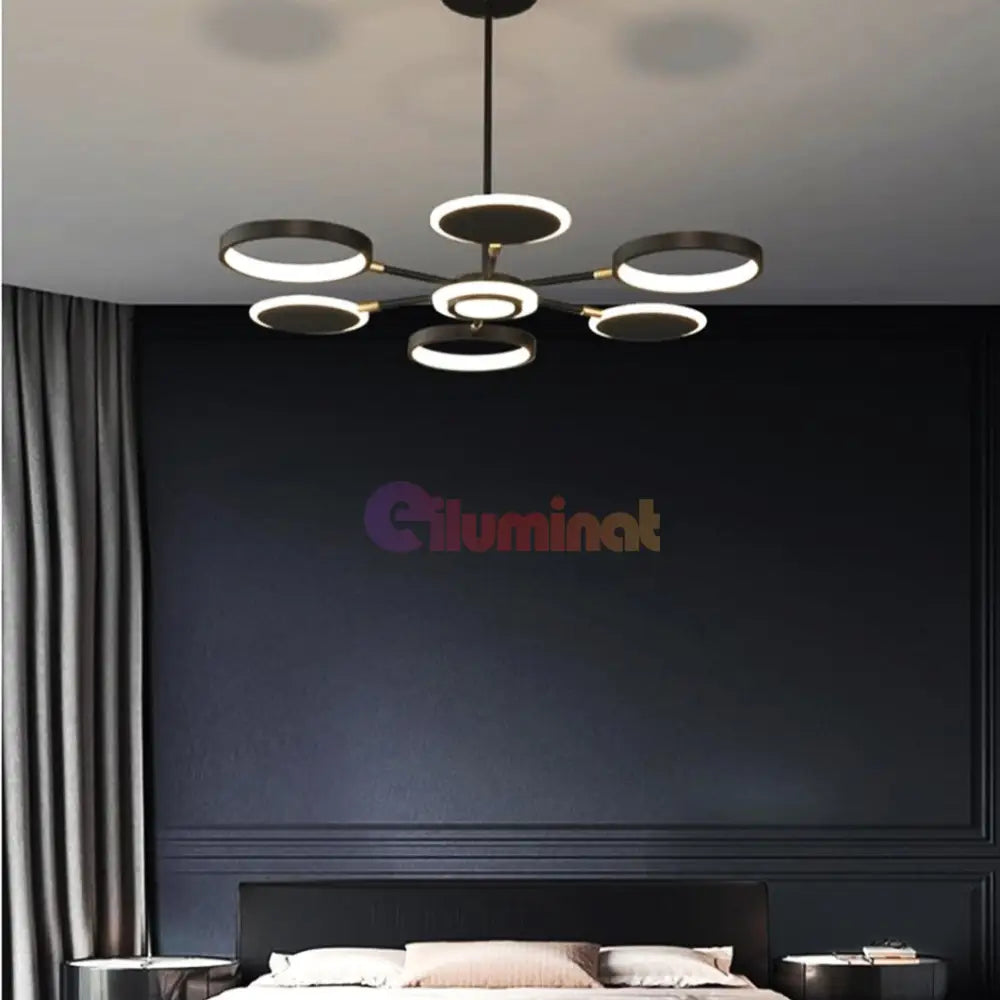 Lustra Led Gambit Black 3 + 3 + 1 Brate Reglabile Echivalent 500W Telecomanda Led Ceiling Light