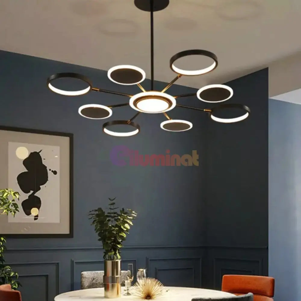 Lustra Led Gambit Black 4 + 4 + 1 Brate Reglabile Echivalent 600W Telecomanda Led Ceiling Light