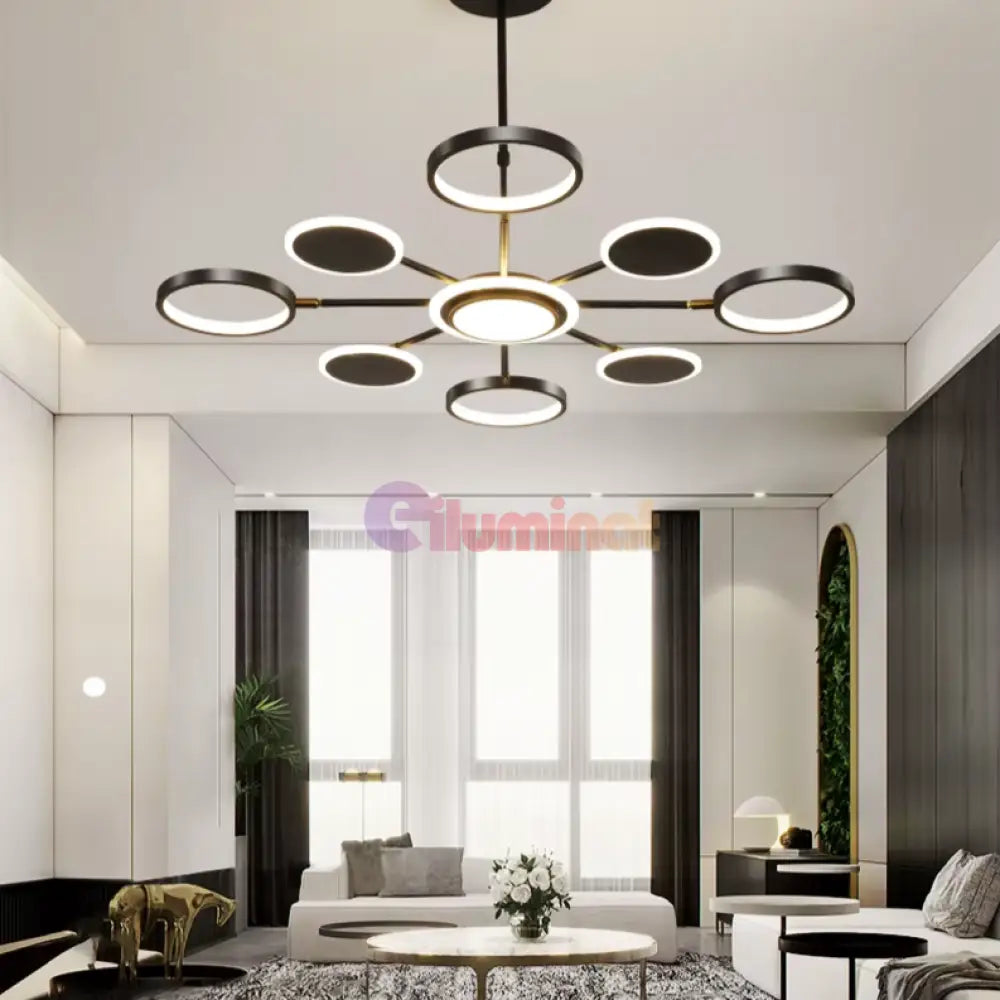 Lustra Led Gambit Black 4 + 4 + 1 Brate Reglabile Echivalent 600W Telecomanda Led Ceiling Light