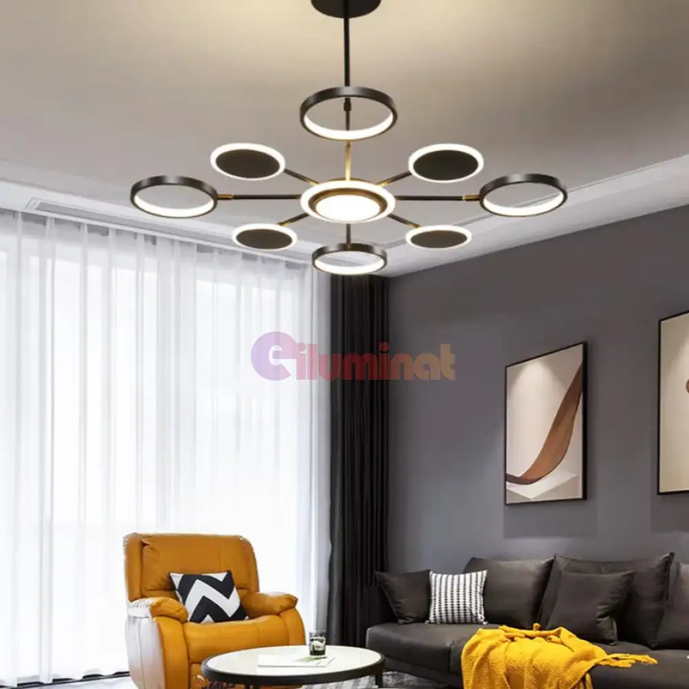 Lustra Led Gambit Black 4 + 4 + 1 Brate Reglabile Echivalent 600W Telecomanda Led Ceiling Light