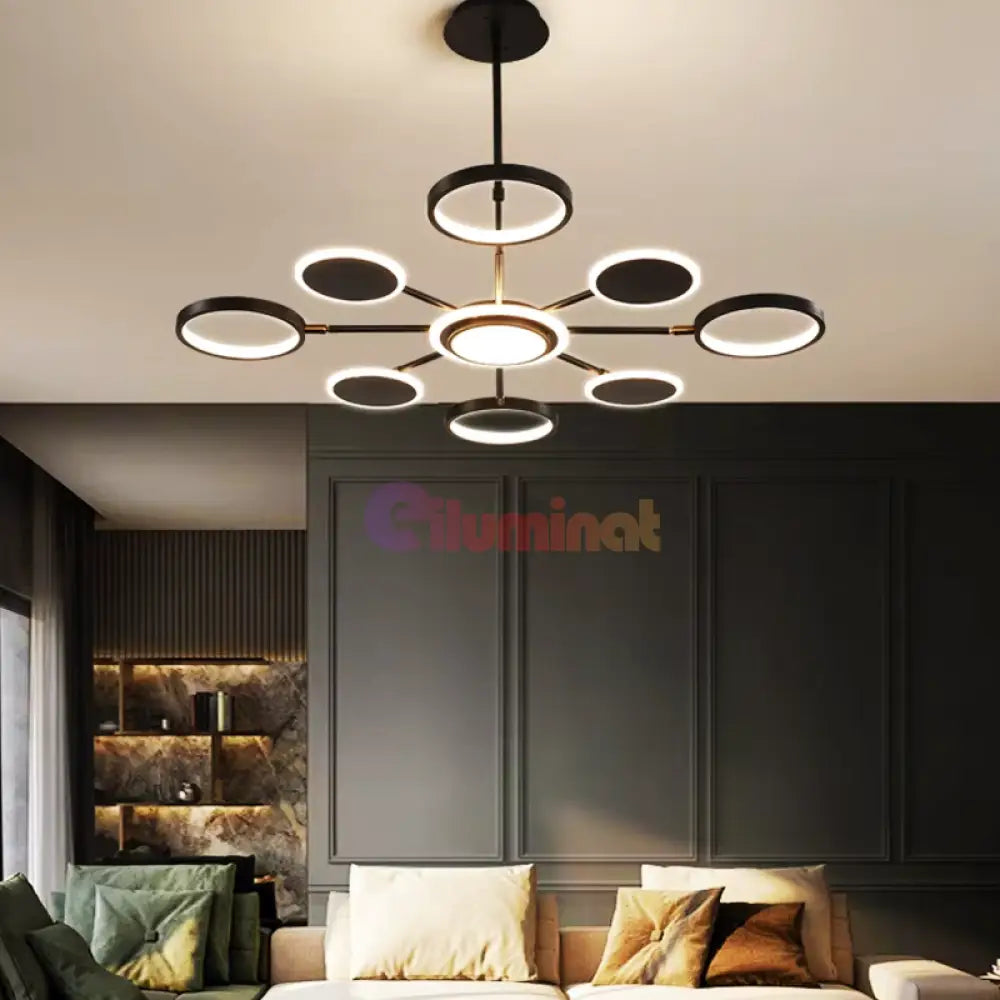 Lustra Led Gambit Black 4 + 4 + 1 Brate Reglabile Echivalent 600W Telecomanda Led Ceiling Light