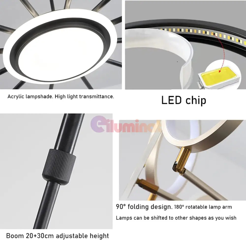 Lustra Led Gambit Black 3 + 3 + 1 Brate Reglabile Echivalent 500W Telecomanda Led Ceiling Light