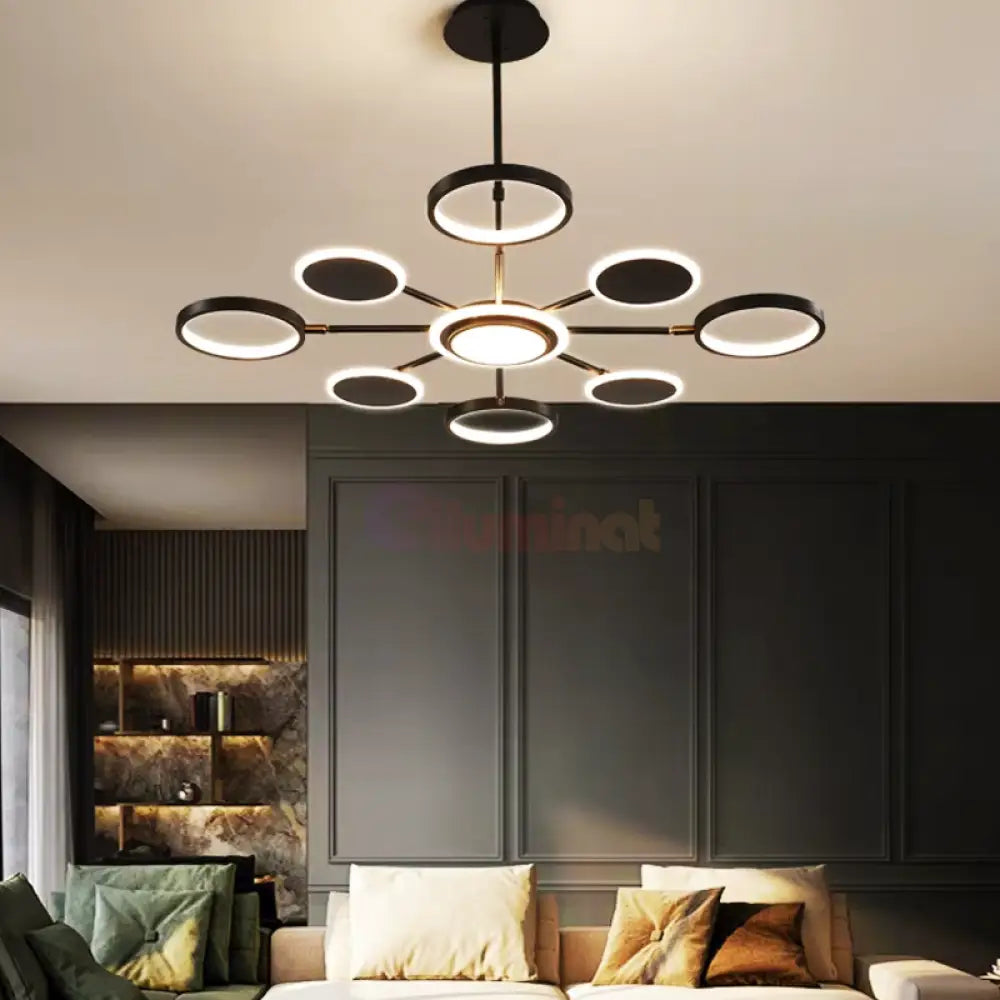 Lustra Led Gambit Black 4 + 4 + 1 Brate Reglabile Echivalent 600W Telecomanda Led Ceiling Light
