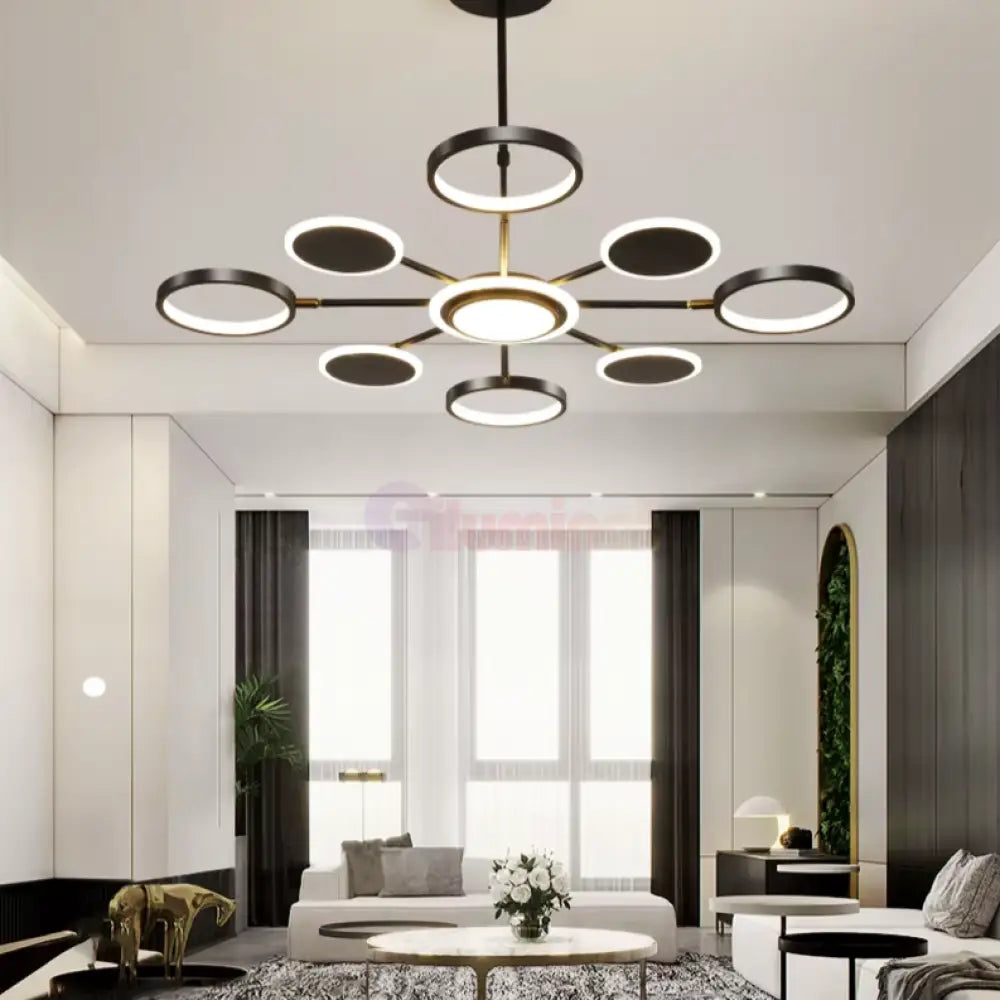 Lustra Led Gambit Black 4 + 4 + 1 Brate Reglabile Echivalent 600W Telecomanda Led Ceiling Light