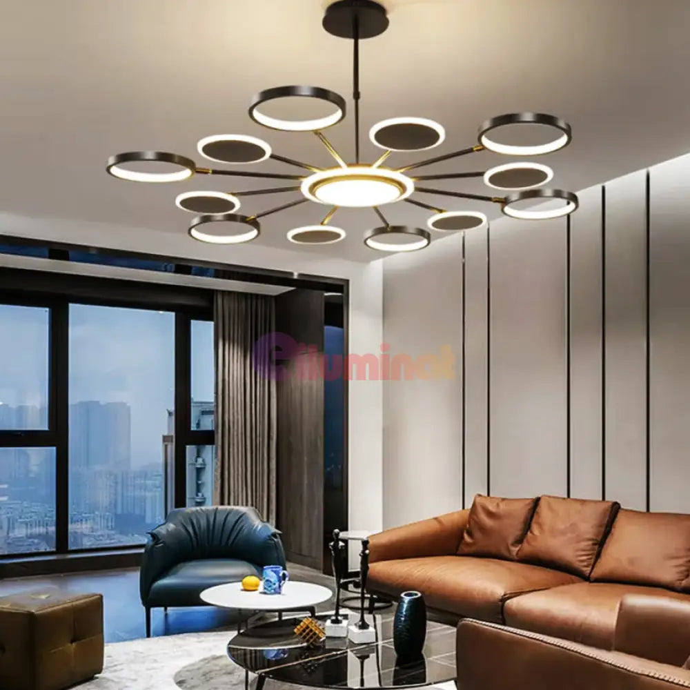 Lustra Led Gambit Black 6 + 6 + 1 Brate Reglabile Echivalent 800W Telecomanda Led Ceiling Light