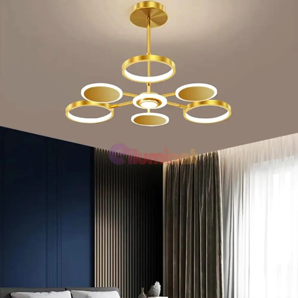 Lustra Led Gambit Gold 3 + 3 + 1 Brate Reglabile Echivalent 500W Telecomanda Led Ceiling Light